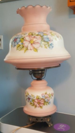Vintage Large Hurricane Gone With The Wind Lamp 26 " Brass Hand - Painted 3 Way Key