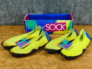 2 Pairs Of 1990 Vintage Nike Aqua Sock Sz M - Usa Box Tags 41406 Lemon Twist
