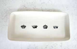 Rare Rae Dunn Crown Platter - Collectible Tray,  4 Crown Rectangle Plate,