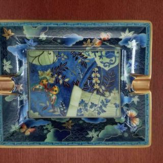 Hermes Butterfly Change Tray Blue Vintage Porcelain Cigar Ashtray