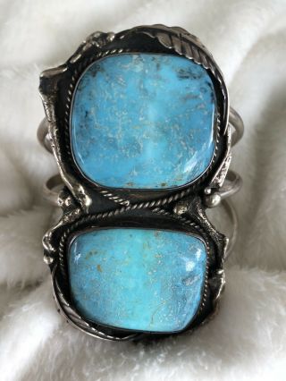 Vintage Sterling Silver Turquoise Cuff Bracelet 3 1/8 " Tall