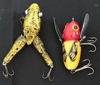 Vintage Wooden Fishing Lures: Heddon Crazy Crawler & Paw Paw Frog 2