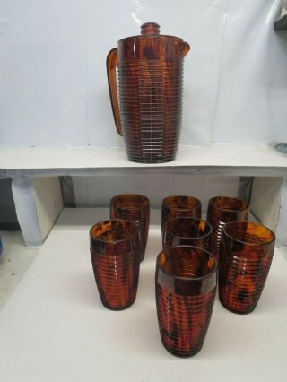 Gently Vintage 1986 Majestic Translucent Plastic Pitcher & Tumblers Cups