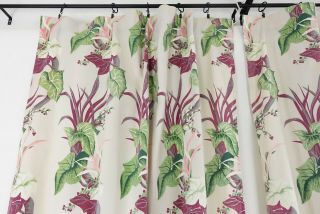 Vintage 1940s Floral Barkcloth Curtain Panels Drapes Fabric Panels 83 " X 46 "