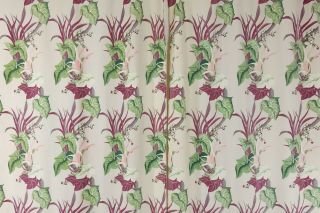 Vintage 1940s Floral Barkcloth Curtain Panels Drapes Fabric Panels 83 