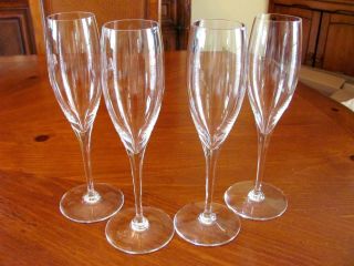 4 Vintage Signed Baccarat France Crystal Stem Dom Perignon Champagne Flutes Euc