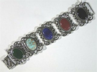 Vtg Danecraft 1 - 5/8” Wide Ornate Sterling Silver Glass Stone Set Cuff Bracelet