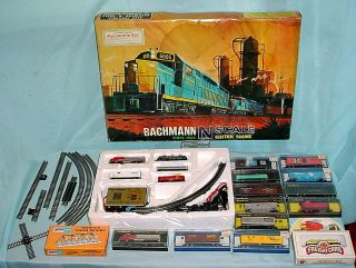 Vintage Bachmann N Gauge Train Set 19 Freight Cars Santa Fe 4406 Twin Emd F9