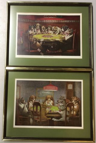 Dogs Playing Poker A Friend In Need & Poker Sympathy By C.  M.  Coolidge Vintage