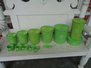 Vintage Tupperware Canister Set Nesting Measuring Cups Bowl Kitchen Retro Green