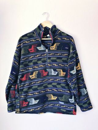 Vintage 90s Patagonia 1/2 Zip Pullover Fleece Aztec Print Jacket Size Medium Usa