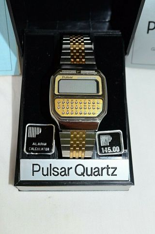 Vintage Pulsar Stainless Steel Calculator Watch Y739 - 5019 Quartz Lcd