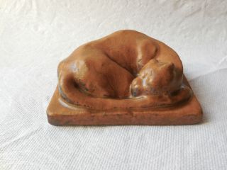 Vtg 1993 Pewabic Pottery 90th Anniversary Sleeping Mountain Lion Cat Paperweight