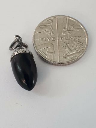 Antique Whitby Jet Acorn Silver Charm Victorian Mourning 2