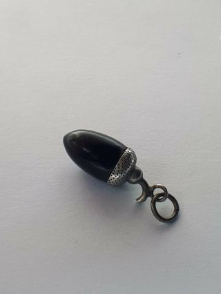 Antique Whitby Jet Acorn Silver Charm Victorian Mourning 3