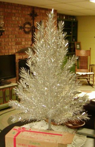 Vintage Evergleam Stainless Aluminum 4 Ft.  Christmas tree,  58 Branch.  Complete 3