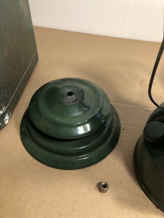 Vintage Coleman Model 220J Gas Lantern w/ Green Metal Safe Case Reflector Holder 5