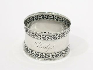 1.  75 In - Sterling Silver Watrous Mfg.  Co.  Antique Floral Rim Napkin Ring