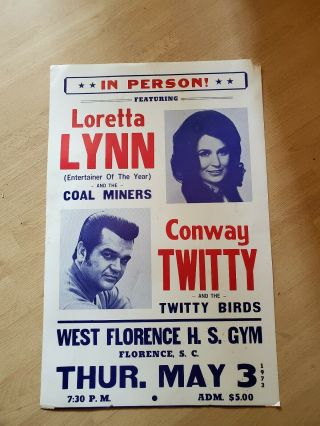 Vtg 1973 Loretta Lynn & Conway Twitty Concert Poster 