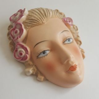 Vintage Goebel Woman Lady Flapper Face Wall Mask Plaque Art Deco Blonde