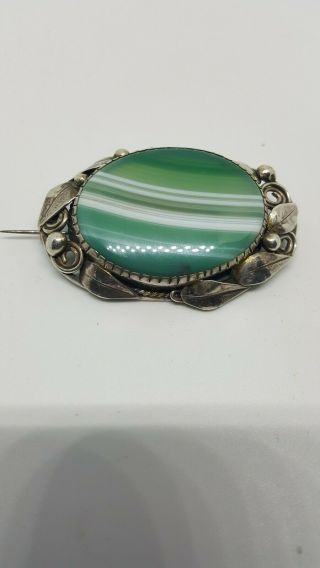 Stunning Antique Arts & Crafts silver and green banded agate large Brooch 2