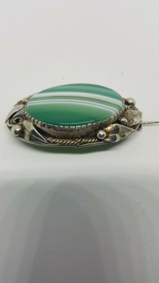 Stunning Antique Arts & Crafts silver and green banded agate large Brooch 3