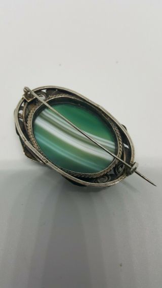 Stunning Antique Arts & Crafts silver and green banded agate large Brooch 4
