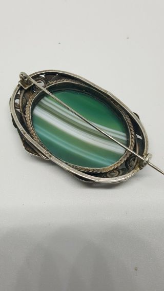 Stunning Antique Arts & Crafts silver and green banded agate large Brooch 6