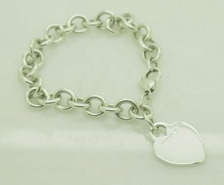 Authentic Vintage Tiffany & Co Silver/925 Heart Tag Charm Rolo Bracelet - 8 "