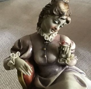 Vintage Antonio Borsato Capodimonte Figurine Of Lady Holding Rose Pc Nr