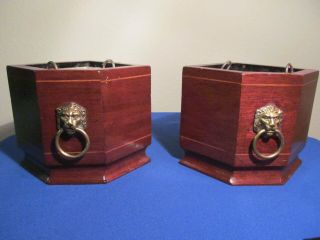 Vintage Planter Bookends With Metal Liners Lions Head