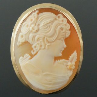 Vintage Solid 14k Yellow Gold & Carved Shell Cameo,  Pin/brooch Pendant,  Nr