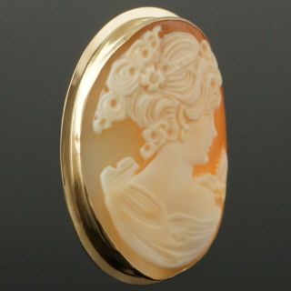Vintage Solid 14K Yellow Gold & Carved Shell Cameo,  Pin/Brooch Pendant,  NR 2