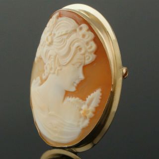 Vintage Solid 14K Yellow Gold & Carved Shell Cameo,  Pin/Brooch Pendant,  NR 4