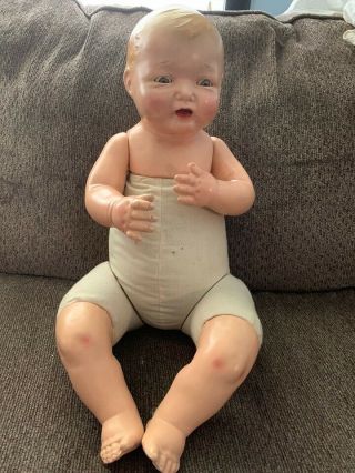 Huge Chubby Antique 26  1920 ' s Life Size Effanbee Bent Leg Bubbles Baby doll 2