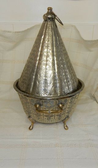 Middle Eastern Islamic Silver Plated 2 Handled Tagine Shaped Tureen Serving Dish 3