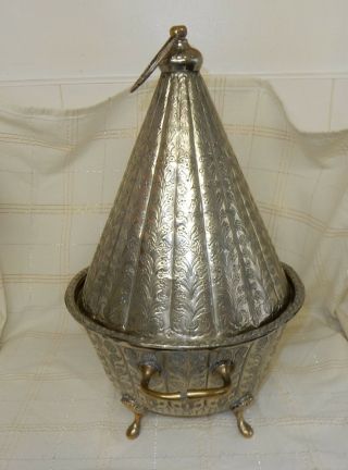 Middle Eastern Islamic Silver Plated 2 Handled Tagine Shaped Tureen Serving Dish 7