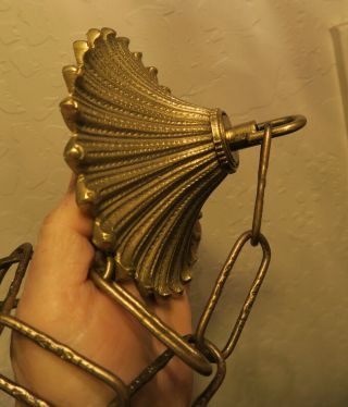Antique Brass Bronze sunburst cap canopy FRENCH lamp chandelier part Vintage 8