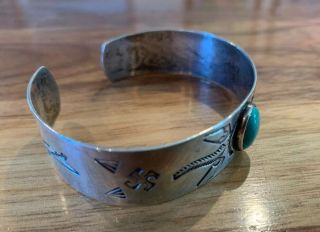 Vintage Sterling Silver Tribal Old Pawn Logs Turquoise Cuff Bracelet 20 grams 2
