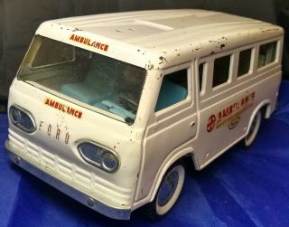 Vintage Nylint Toys Pressed Steel Ford Econoline Van Ambulance 1960 