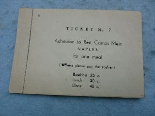 Wwii 15th Army Air Force Rest Camps Mess Ticket Naples Italy Ww2