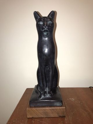 Vtg Mid Century 1965 Chalkware Austin Prod Egyptian Black Cat Statue Art Deco