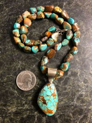 Vintage Navajo Juan Willie Sterling Silver 8 Turquoise Necklace & Pendant 925