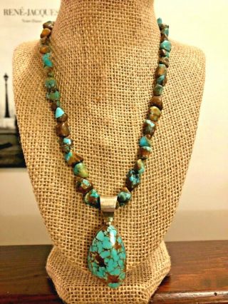 Vintage Navajo Juan Willie Sterling Silver 8 Turquoise Necklace & Pendant 925 3