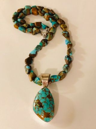 Vintage Navajo Juan Willie Sterling Silver 8 Turquoise Necklace & Pendant 925 4