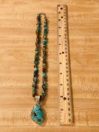 Vintage Navajo Juan Willie Sterling Silver 8 Turquoise Necklace & Pendant 925 5