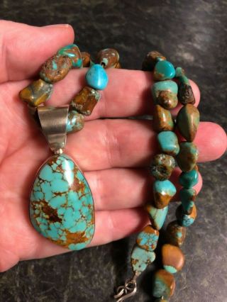 Vintage Navajo Juan Willie Sterling Silver 8 Turquoise Necklace & Pendant 925 6