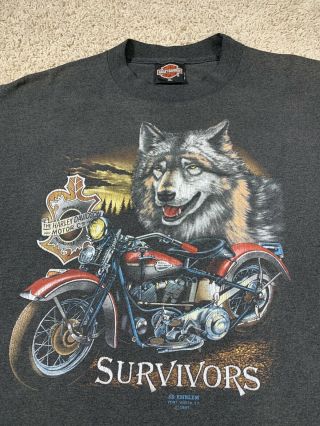 Vtg 1991 Harley Davidson Survivors 3d Emblem Wolf Tee Shirt Sz Xl Usa
