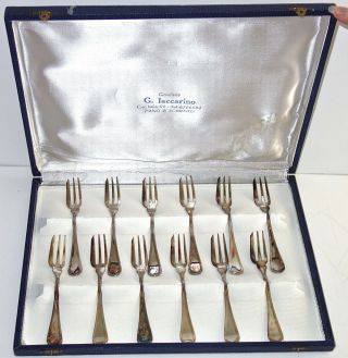 Set Of (12) Zaramella Italy 5 - 1/4 " 800 Silver Seafood Forks W/case No Monos