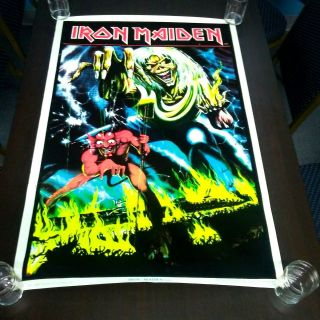 Number Of The Beast Vintage 1983 Iron Maiden Velvet Flocked Blacklight Poster